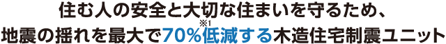 住む人の安全と大切な住まいを守るため、地震の揺れを最大で70％低減する木造住宅用制震ユニット